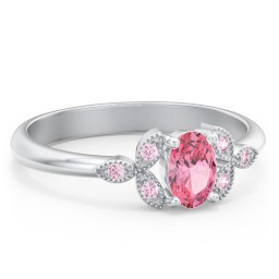 Oval Birthstone Ring With Petal Accents