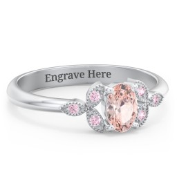 Oval Birthstone Ring With Petal Accents