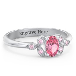 Oval Birthstone Ring With Petal Accents