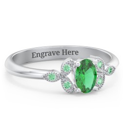 Oval Birthstone Ring With Petal Accents