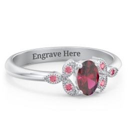 Oval Birthstone Ring With Petal Accents