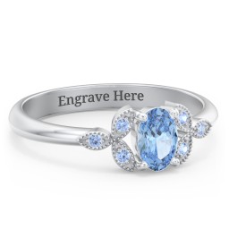 Oval Birthstone Ring With Petal Accents