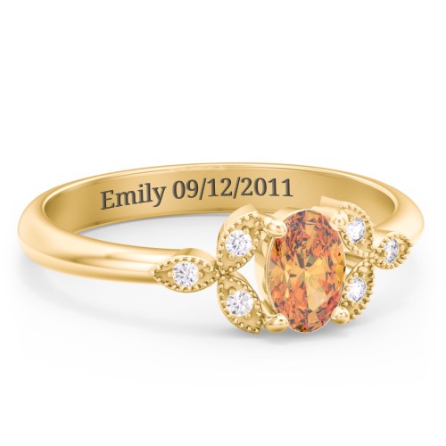 Oval Birthstone Ring With Petal Accents