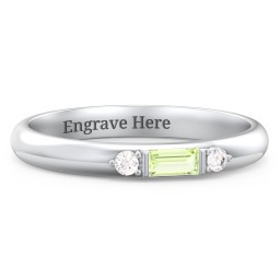 Stackable East-West Baguette Ring with Accents in 925 Sterling Silver