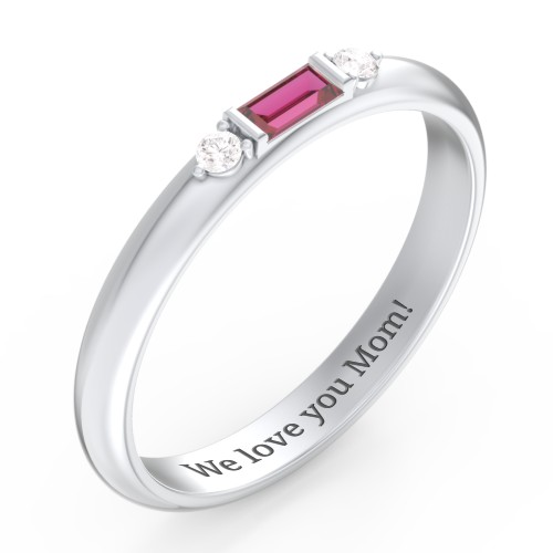 Stackable East-West Baguette Ring with Accents – 10K White Gold with Ruby and White Premium Zirconia