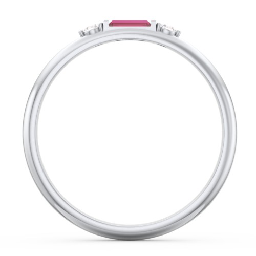 Stackable East-West Baguette Ring with Accents – 10K White Gold with Ruby and White Premium Zirconia