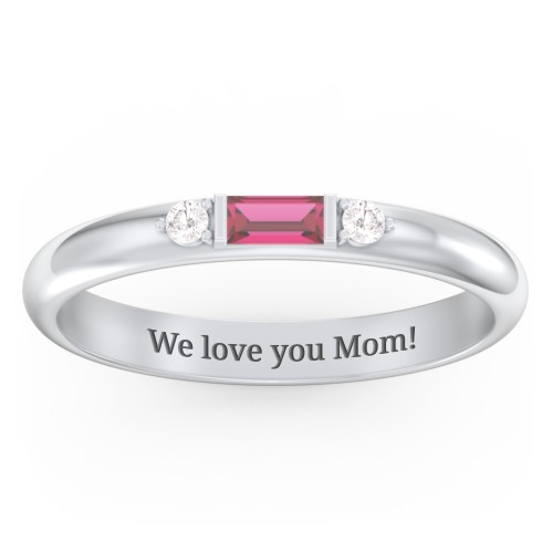 Stackable East-West Baguette Ring with Accents – 10K White Gold with Ruby and White Premium Zirconia