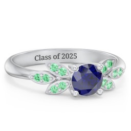 Round Birthstone Ring With Petal Accents