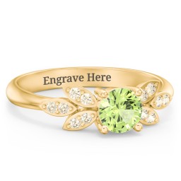 Round Birthstone Ring With Petal Accents in 18K Gold Plated Silver