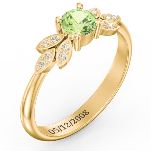 Round Birthstone Ring With Petal Accents