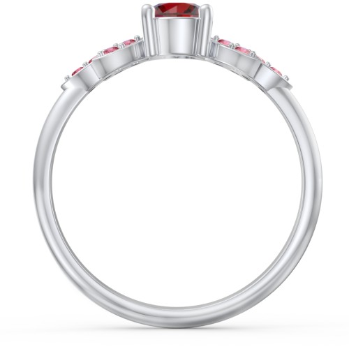 Round Birthstone Ring With Petal Accents – Sterling Silver with Garnet and Red Premium Zirconia