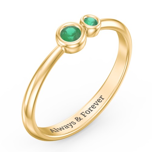 Generations 2-Stone Bezel Set Mother's Ring – 18K Gold Plated Silver with Emerald