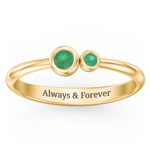 Generations 2-Stone Bezel Set Mother's Ring – 18K Gold Plated Silver with Emerald