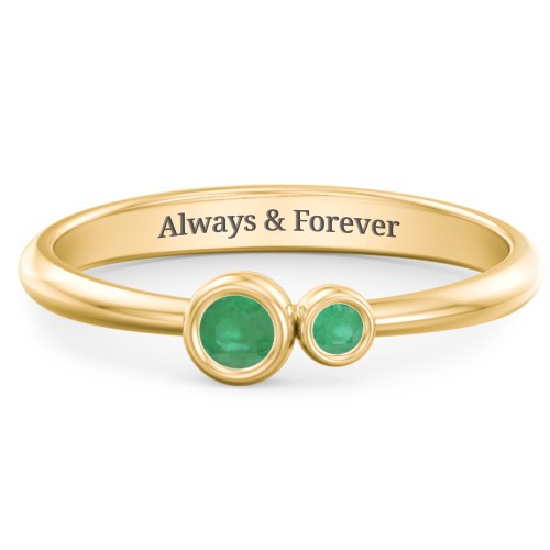 Generations 2-Stone Bezel Set Mother's Ring – 18K Gold Plated Silver with Emerald