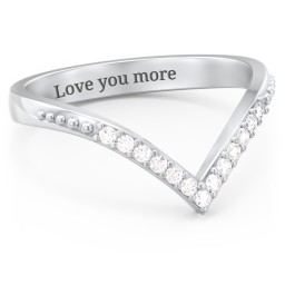 Deep-V Wedding Band With Milgrain And Accents in 925 Sterling Silver