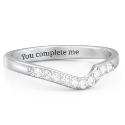 Curved Asymmetrical Wedding Band With Accents in 925 Sterling Silver