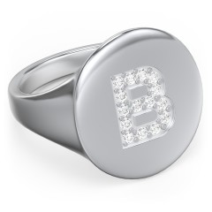 Pavé Initial Signet Ring - B – Sterling Silver with White Premium Zirconia