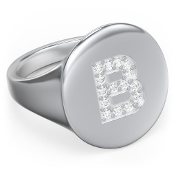 Pavé Initial Signet Ring - B in 925 Sterling Silver with White Premium Zirconia