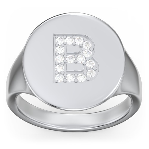 Pavé Initial Signet Ring - B – Sterling Silver with White Premium Zirconia