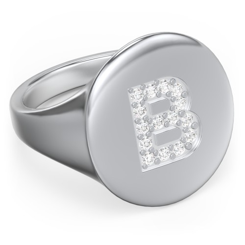 Pavé Initial Signet Ring - B – Sterling Silver with White Premium Zirconia