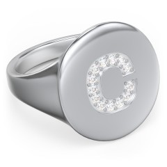 Pavé Initial Signet Ring - C – Sterling Silver with White Premium Zirconia