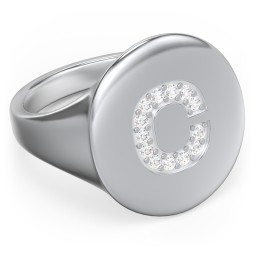 Pavé Initial Signet Ring - C in 925 Sterling Silver with White Premium Zirconia