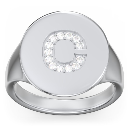 Pavé Initial Signet Ring - C – Sterling Silver with White Premium Zirconia