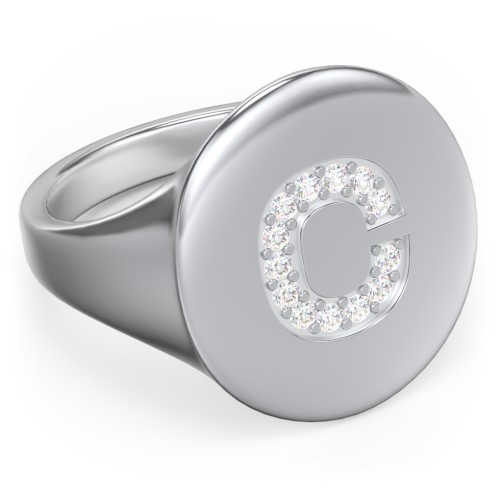 Pavé Initial Signet Ring - C – Sterling Silver with White Premium Zirconia