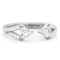 Double Heart Birthstone Open Cuff Ring with Accents