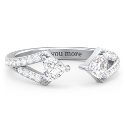 Double Heart Birthstone Open Cuff Ring with Accents