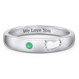 Baby Footprint Cutout Band with Birthstone in 925 Sterling Silver