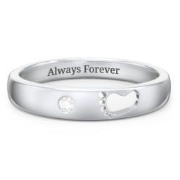 Baby Footprint Cutout Band with Birthstone in 925 Sterling Silver with Diamond