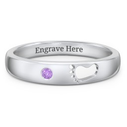 Baby Footprint Cutout Band with Birthstone in 925 Sterling Silver with Amethyst