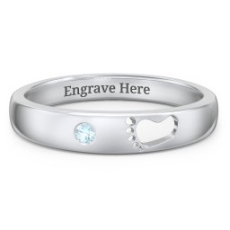 Baby Footprint Cutout Band with Birthstone in 925 Sterling Silver with Blue Topaz