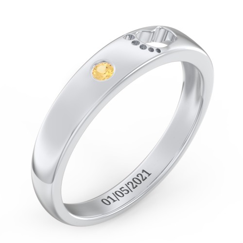 Baby Footprint Cutout Band with Birthstone – Sterling Silver with Citrine