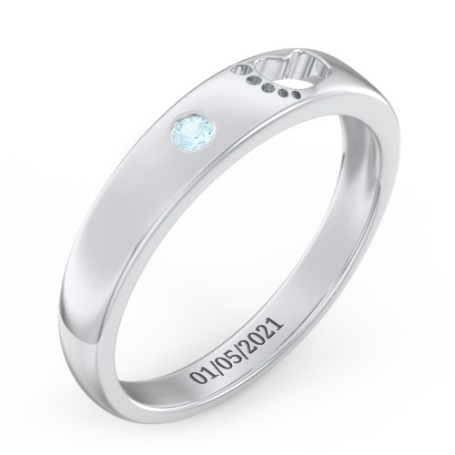 Baby Footprint Cutout Band with Birthstone – Sterling Silver with Blue Topaz