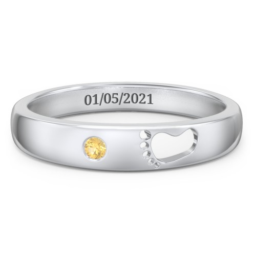 Baby Footprint Cutout Band with Birthstone – Sterling Silver with Citrine