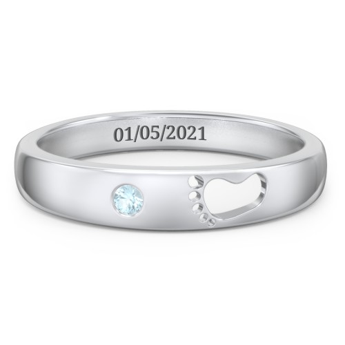 Baby Footprint Cutout Band with Birthstone – Sterling Silver with Blue Topaz