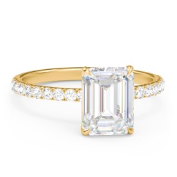 3 ct. (9x7mm) Emerald Moissanite Engagement Ring With 1.5mm Side Stones in 10K Solid Yellow Gold
