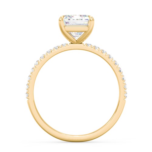 3 ct. (9x7mm) Emerald Moissanite Engagement Ring With 1.5mm Side Stones – 10K Yellow Gold with Moissanite and Lab Diamond
