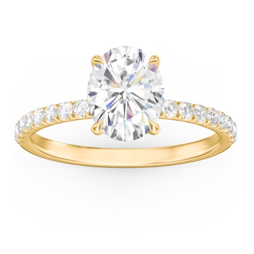 2 ct. (9x7mm) Oval Moissanite Engagement Ring With 1.5mm Side Stones – 10K Yellow Gold with Moissanite and Lab Diamond