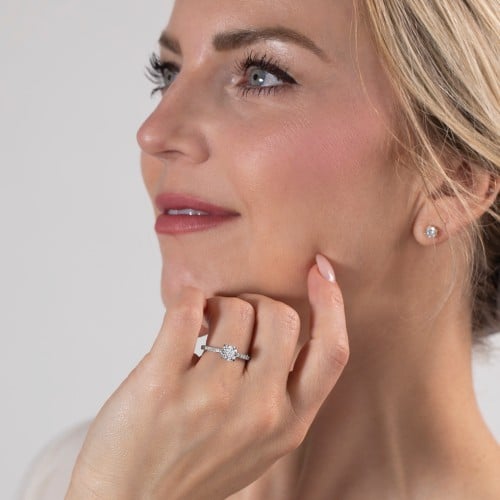 1 ct. (6.5mm) Moissanite Engagement Ring With 1.5mm Side Stones