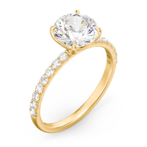 2 ct. (8mm) Moissanite Engagement Ring With 1.5mm Side Stones – 10K Yellow Gold with Moissanite and Lab Diamond