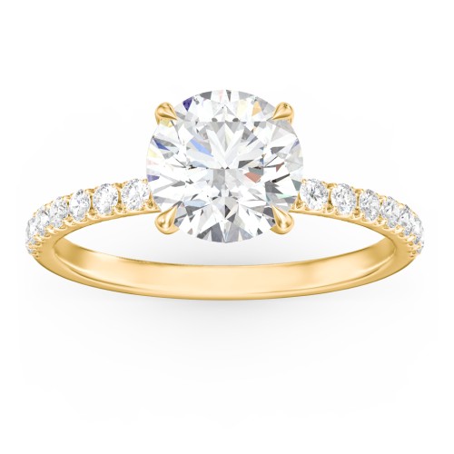 2 ct. (8mm) Moissanite Engagement Ring With 1.5mm Side Stones – 10K Yellow Gold with Moissanite and Lab Diamond