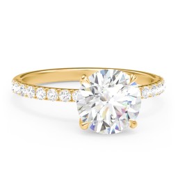 2.5 ct. (8.5mm) Moissanite Engagement Ring With 1.5mm Side Stones in 10K Solid Yellow Gold