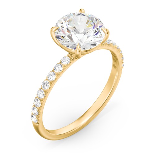 2.5 ct. (8.5mm) Moissanite Engagement Ring With 1.5mm Side Stones – 10K Yellow Gold with Moissanite and Lab Diamond