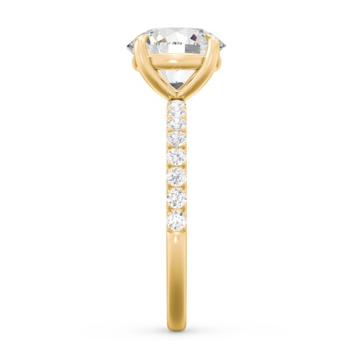 2.5 ct. (8.5mm) Moissanite Engagement Ring With 1.5mm Side Stones – 10K Yellow Gold with Moissanite and Lab Diamond