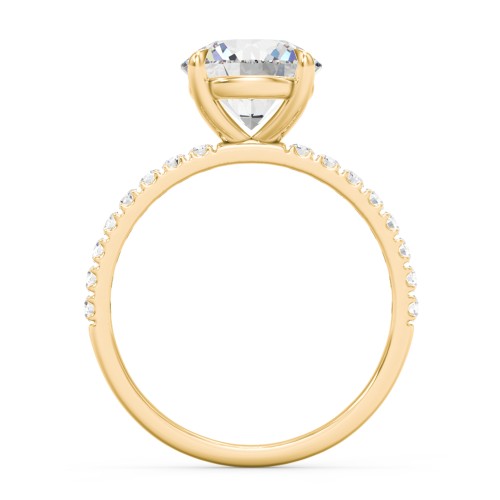 2.5 ct. (8.5mm) Moissanite Engagement Ring With 1.5mm Side Stones – 10K Yellow Gold with Moissanite and Lab Diamond