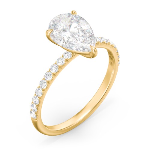 2.5 ct. (10.5x7mm) Pear Moissanite Engagement Ring With 1.5mm Side Stones – 10K Yellow Gold with Moissanite and Lab Diamond