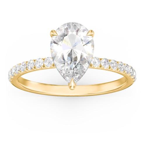 2.5 ct. (10.5x7mm) Pear Moissanite Engagement Ring With 1.5mm Side Stones – 10K Yellow Gold with Moissanite and Lab Diamond